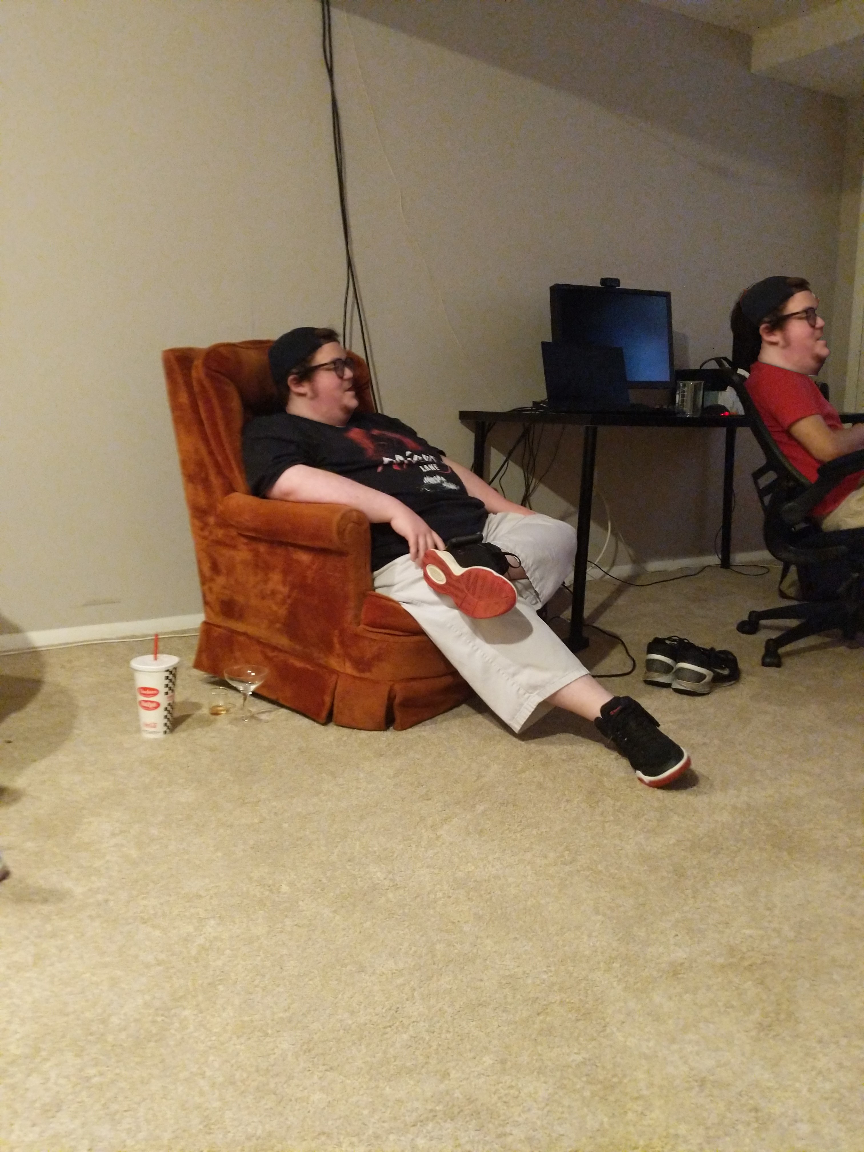 fat man in chair, fully baked